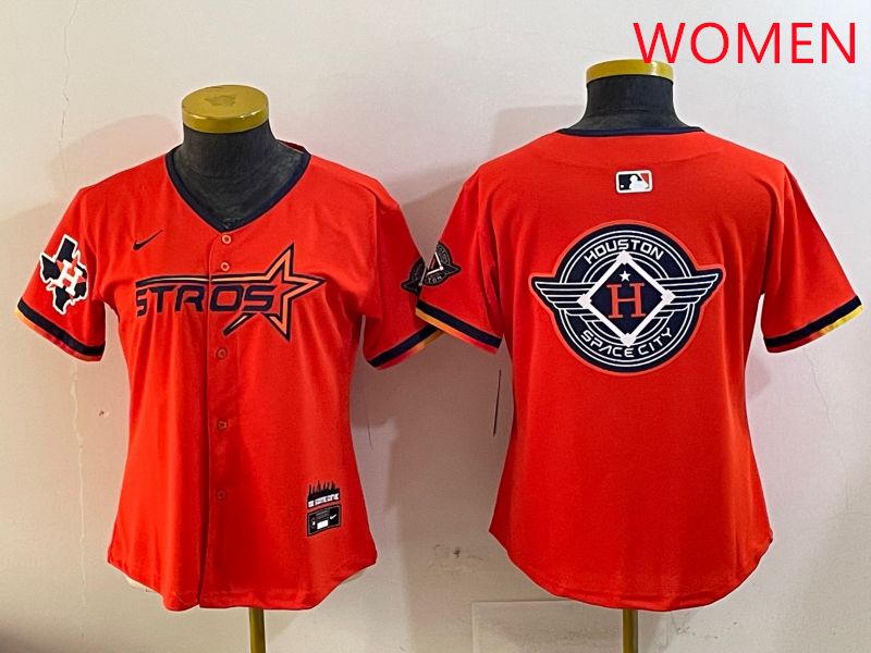 Women Houston Astros Blank Orange Three generations Joint Name 2025 Nike MLB Jersey style 27->women mlb jersey->Women Jersey
